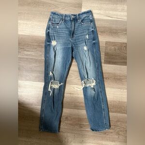 Hollister Ultra high Rise Distressed Mom Blue Jeans